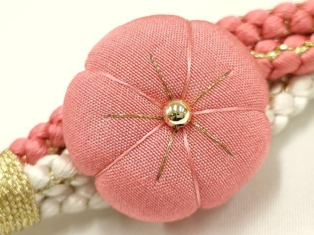 平和屋着物●和装小物 振袖用帯締め 装飾 つまみ細工 ちりめん細工 ラインストーン 金糸 逸品 未使用 AAAW3372ay