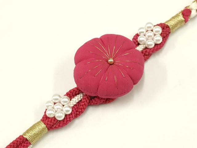 平和屋着物●和装小物 振袖用帯締め 装飾 ちりめん細工 パール 金糸 逸品 未使用 AAAW3387ay
