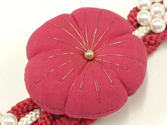 平和屋着物●和装小物 振袖用帯締め 装飾 ちりめん細工 パール 金糸 逸品 未使用 AAAW3387ay