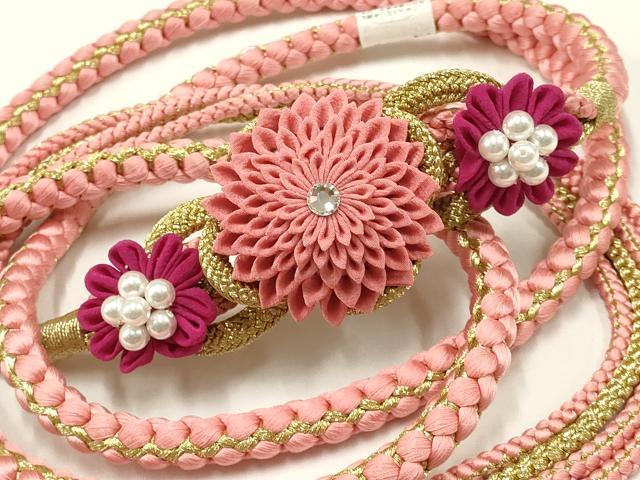 平和屋着物●和装小物 振袖用帯締め 装飾 つまみ細工 ラインストーン パール 金糸 逸品 未使用 AAAW3389ay