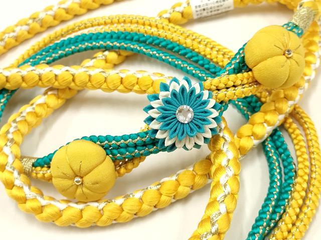 平和屋着物●和装小物 振袖用帯締め 装飾 つまみ細工 ちりめん細工 ラインストーン 金糸 逸品 未使用 AAAW3392ay