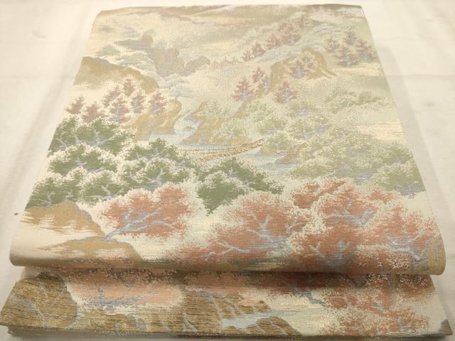 平和屋着物◎六通柄袋帯 風景文 金糸 正絹 逸品 AAAW3626dt