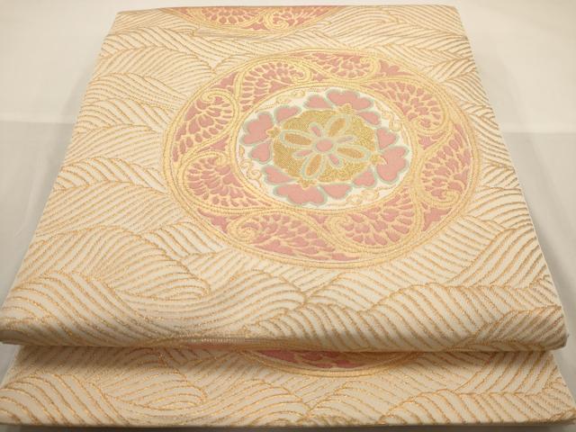 平和屋着物◎六通柄袋帯 立波花丸文 金糸 正絹 逸品 AAAW3669dt