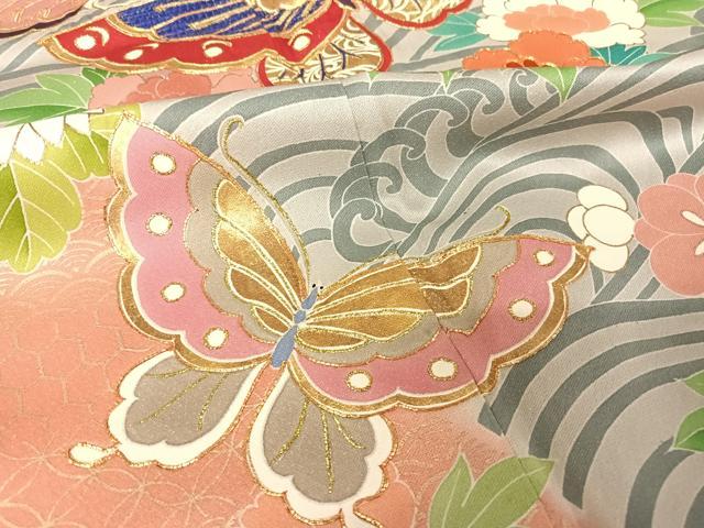 平和屋着物●創業460年・千總 振袖 駒刺繍 花蝶文 暈し染め 金糸 金彩 銀通し地 正絹 逸品 AAAW4011np