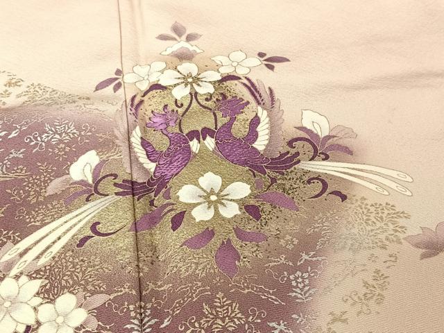 平和屋着物●訪問着 刺繍 双鳥花文 暈し染め 金銀彩 貝紫 さが美扱い 正絹 逸品 AAAW4035np