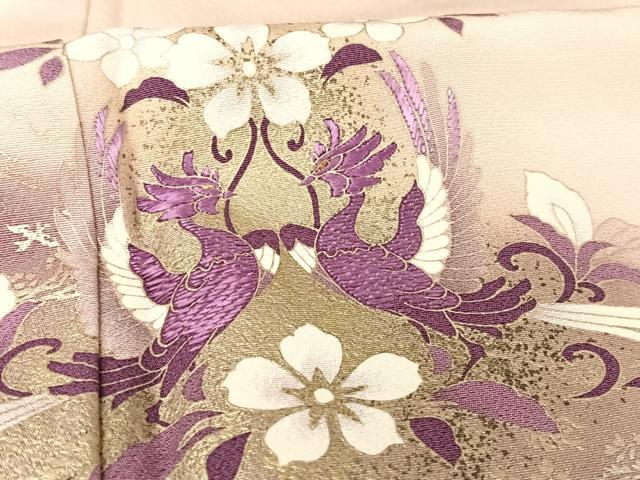 平和屋着物●訪問着 刺繍 双鳥花文 暈し染め 金銀彩 貝紫 さが美扱い 正絹 逸品 AAAW4035np