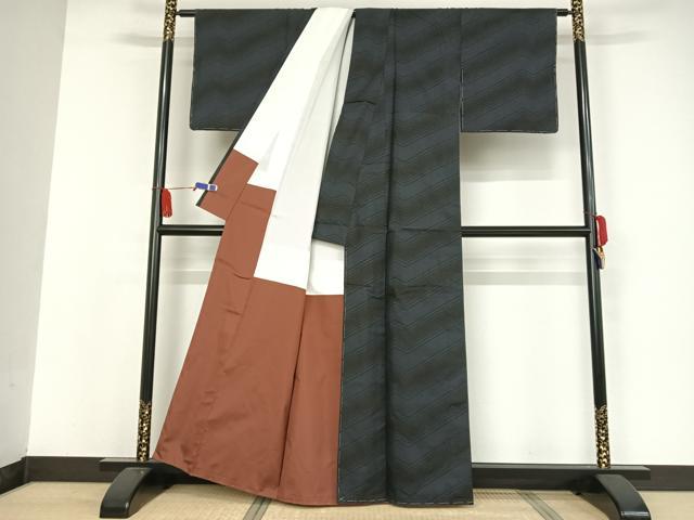 平和屋着物●本場大島紬 一元7マルキ 変わり縞 正絹 逸品 AAAW4071np