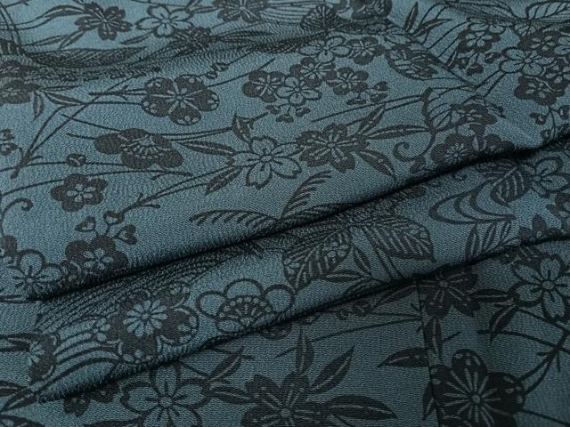 平和屋着物●本藍 型絵染 小紋 流水草花文 正絹 逸品 AAAW4080np