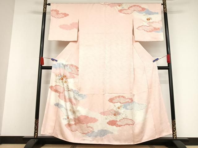 平和屋着物●創業460年・千總 訪問着 駒刺繍 絞り 雲取り草花文 金糸 銀彩 正絹 逸品 AAAW4082np