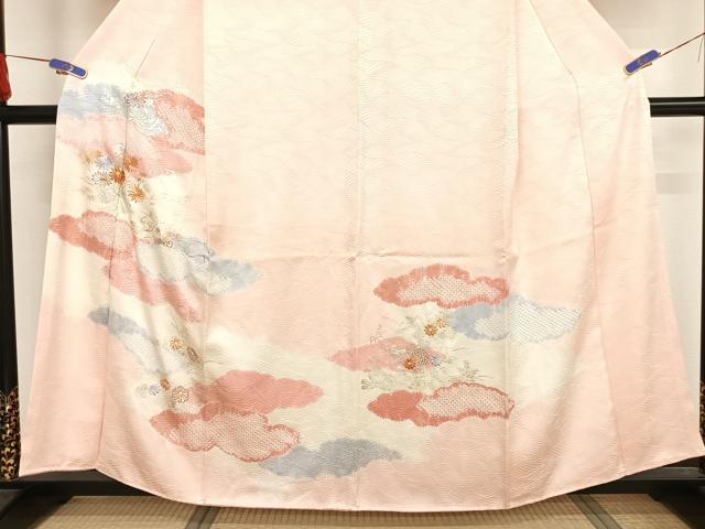 平和屋着物●創業460年・千總 訪問着 駒刺繍 絞り 雲取り草花文 金糸 銀彩 正絹 逸品 AAAW4082np
