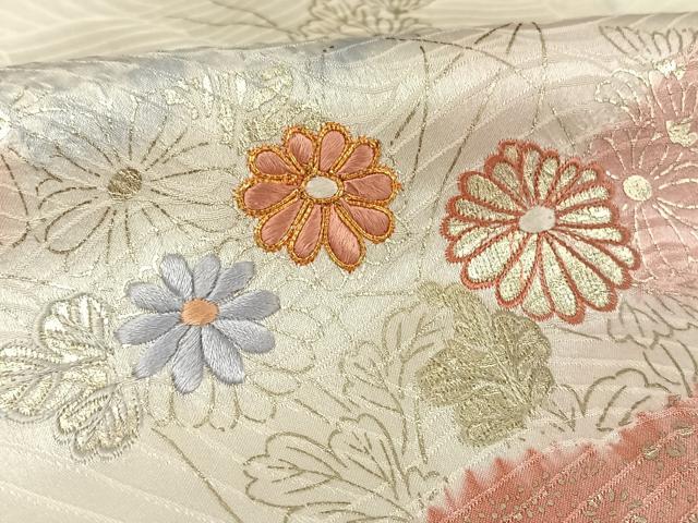 平和屋着物●創業460年・千總 訪問着 駒刺繍 絞り 雲取り草花文 金糸 銀彩 正絹 逸品 AAAW4082np