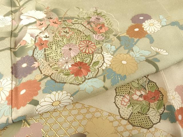 平和屋着物●訪問着 中国三大刺繍 汕頭刺繍 スワトウ刺繍 雪輪枝花文 暈し染め 金彩 正絹 逸品 AAAW4107np