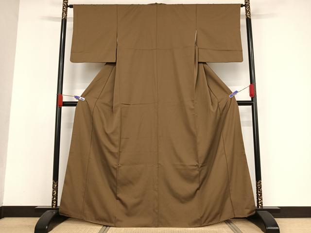 平和屋着物●上質な色無地 樺茶色 正絹 逸品 AAAW4114np