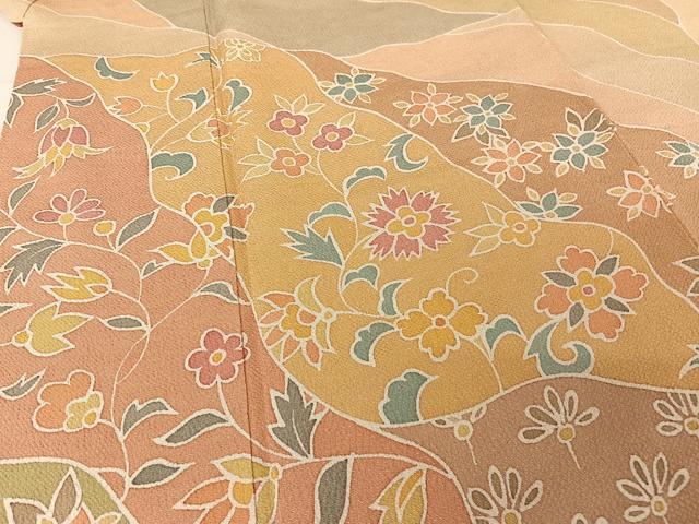 平和屋着物●訪問着 更紗花文 鬼しぼ縮緬 正絹 逸品 AAAW4116np