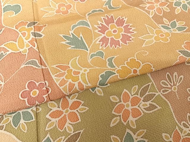 平和屋着物●訪問着 更紗花文 鬼しぼ縮緬 正絹 逸品 AAAW4116np