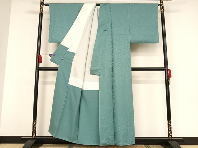 平和屋着物●上質な色無地 枝花地紋 錆御納戸色 さが美扱い 正絹 逸品 未使用 AAAW4120np