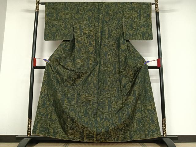 平和屋着物●本場大島紬 草花文 シダ 正絹 逸品 未使用 AAAW4126np