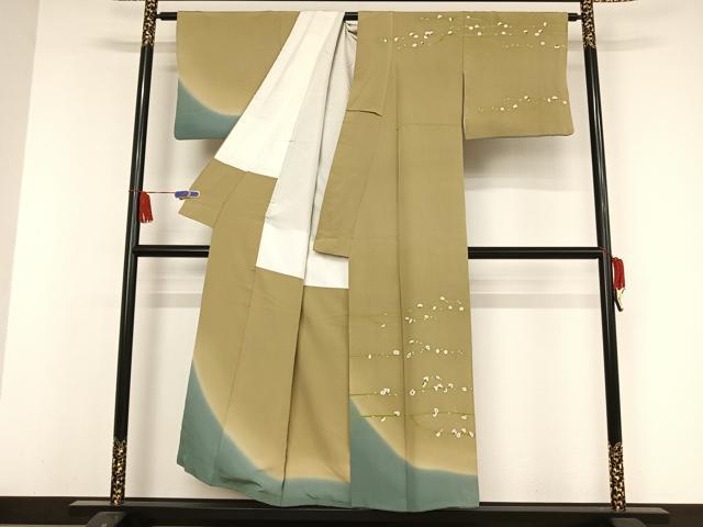 平和屋着物●本加賀友禅作家 魚津誠 訪問着 枝花文 暈し染め 正絹 逸品 AAAW4149np