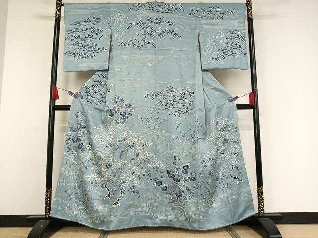 平和屋着物●訪問着 藍 松竹梅 正絹 逸品 AAAW4153np