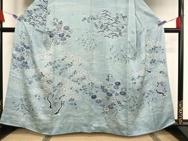 平和屋着物●訪問着 藍 松竹梅 正絹 逸品 AAAW4153np