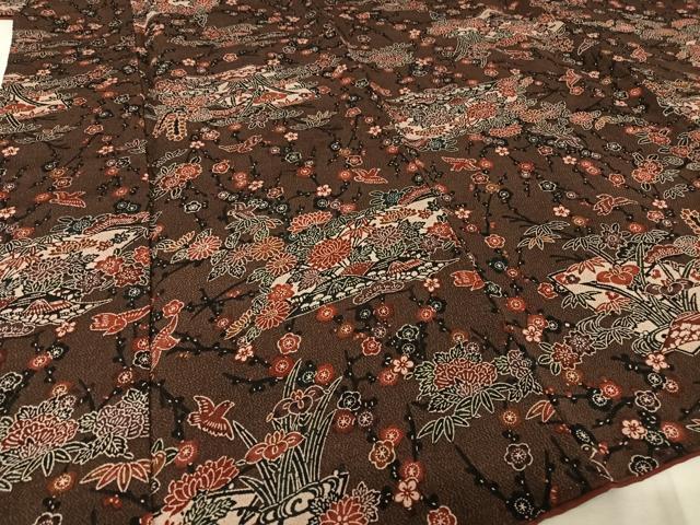 平和屋着物●上質な小紋 型染め 遠山花鳥文 鬼しぼ縮緬 正絹 逸品 AAAW4155np