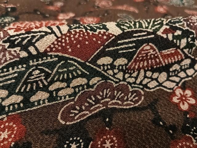 平和屋着物●上質な小紋 型染め 遠山花鳥文 鬼しぼ縮緬 正絹 逸品 AAAW4155np