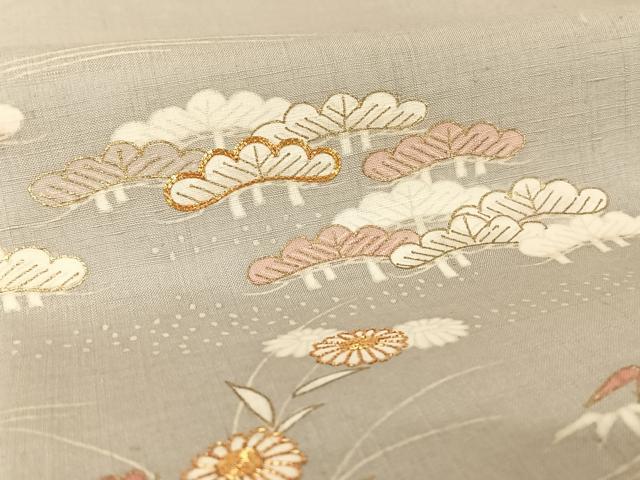 平和屋着物●銀座きしや 訪問着 結城紬地 駒刺繍 流水草花文 松 金糸 金彩 正絹 逸品 AAAW4184np