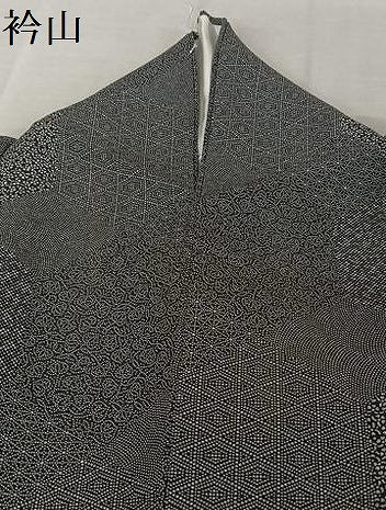 平和屋着物●江戸小紋 亀甲寄せ小紋柄 黒地 正絹 逸品 AAAW4198np