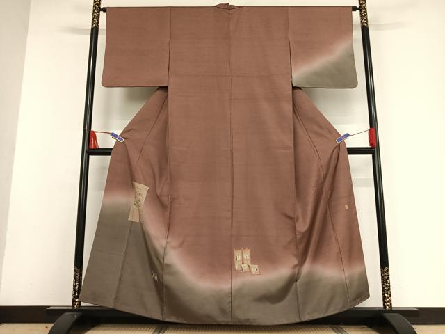 平和屋着物●訪問着 紬地 友禅 作家物 几帳文 唐辛子 暈し染め 正絹 逸品 AAAW4210np