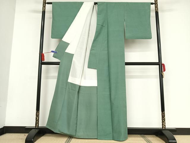 平和屋着物●上質な紬 色無地 木賊色 正絹 逸品 AAAW4215np