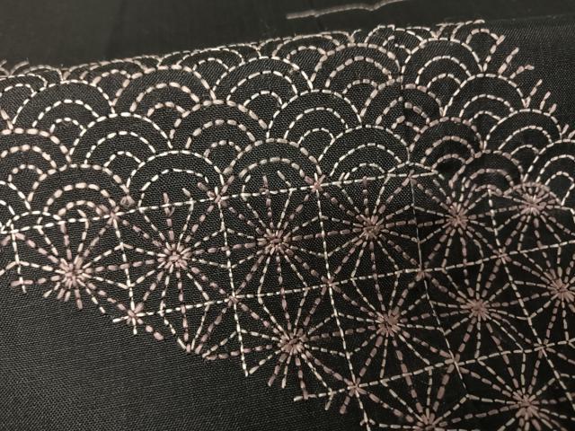 平和屋着物●本場大島紬 訪問着 刺し子 刺繍 吉祥文 黒地 正絹 逸品 AAAW4299np