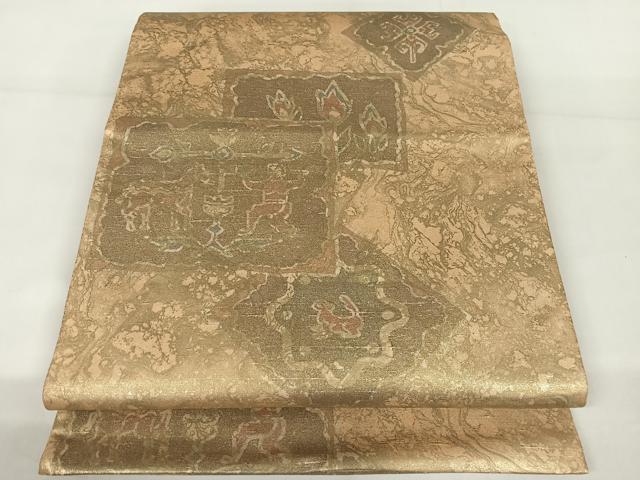 平和屋着物●全通柄袋帯 紬地 壁画文様 金彩 正絹 逸品 AAAW4328np
