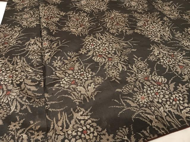 平和屋着物●上質な紬 草花文 黒地 正絹 逸品 未使用 AAAW4359np