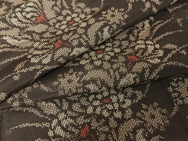 平和屋着物●上質な紬 草花文 黒地 正絹 逸品 未使用 AAAW4359np