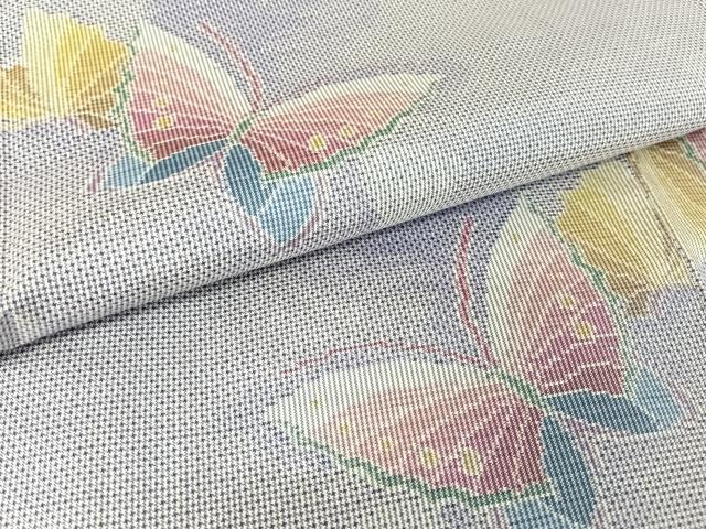 平和屋着物●本場大島紬 白大島 一元7マルキ 総絣 舞蝶文 正絹 逸品 未使用 AAAW4362np