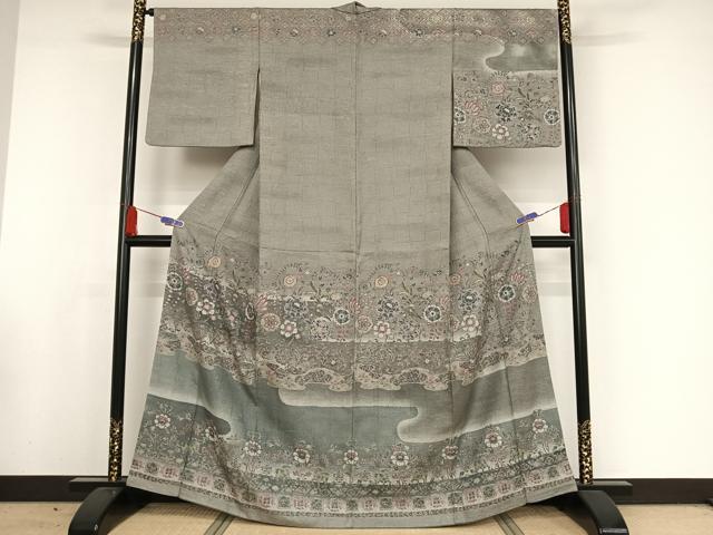 平和屋着物●訪問着 ふくれ織 更紗花文 暈し染め 正絹 逸品 AAAW4375np