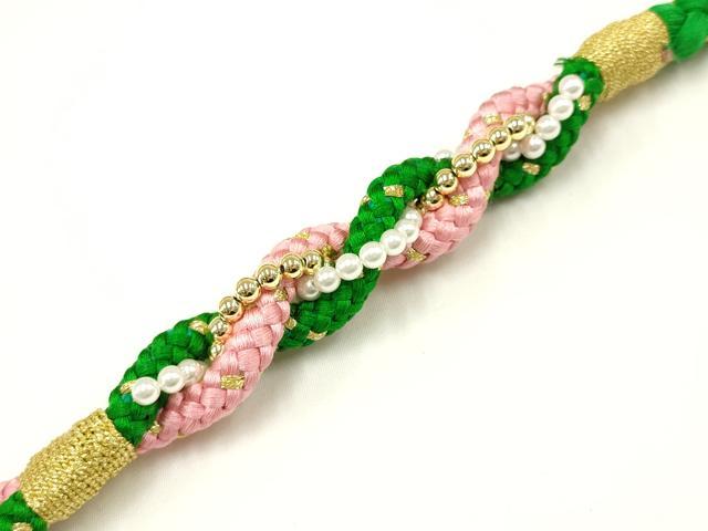 平和屋着物●和装小物 振袖用帯締め2本セット 装飾 パール ビーズ 金糸 逸品 未使用 AAAW4501ay