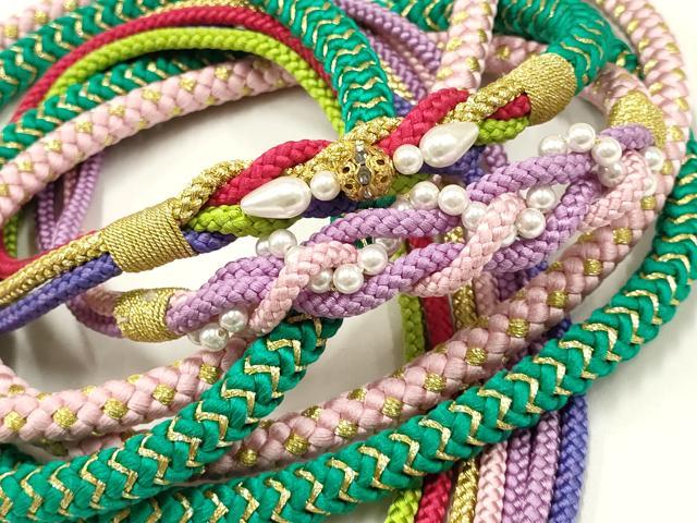 平和屋着物●和装小物 振袖用帯締め2本セット 装飾 パール ラインストーン 金糸 逸品 未使用 AAAW4504ay