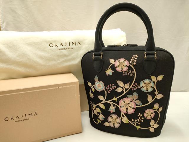 平和屋着物●岡重謹製 OKAJIMA 和装小物 和装バッグ ハンドバッグ 更紗花文 金彩 保管袋・箱付き 逸品 AAAW4557ay