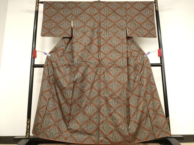 平和屋着物●本場大島紬 一元絣 七宝麻の葉文様 正絹 逸品 AAAW5231br