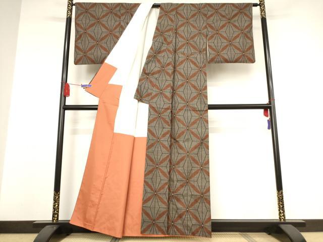平和屋着物●本場大島紬 一元絣 七宝麻の葉文様 正絹 逸品 AAAW5231br