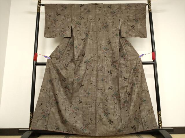 平和屋着物●本場大島紬 一元7マルキ 枝花文 正絹 逸品 AAAW5298br