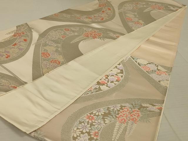 平和屋着物◎六通柄袋帯 唐織 流水花文 銀糸 正絹 逸品 AAAW5537ou