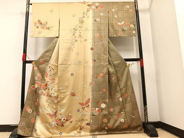 平和屋着物●訪問着 花蝶文 金彩 松屋扱い 正絹 逸品 AAAW5561ph