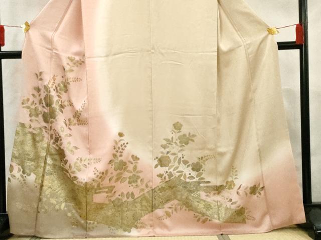 平和屋着物●訪問着 枝花文 暈し染め 金彩 正絹 逸品 AAAW5888cs