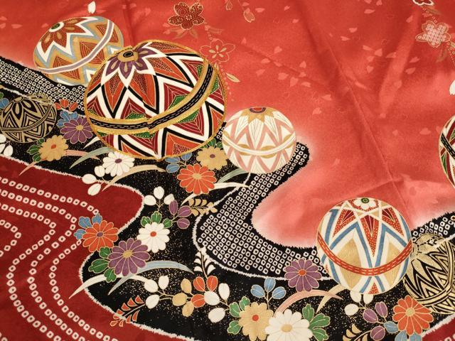 平和屋着物∵女の子 十三参り 子供 駒刺繍 流水花手毬文 暈し染め 金彩 正絹 逸品 AAAW6824ja