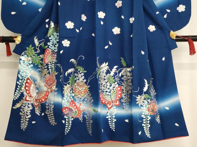 平和屋着物∵女の子 十三参り 子供 祝着 花蝶手毬文 暈し染め 金銀彩 正絹 逸品 AAAW6883ja