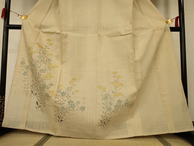平和屋着物▽染織の名門 しょうざん 生紬 訪問着 単衣 手描き 草花文 正絹 逸品 AAAW7306jd