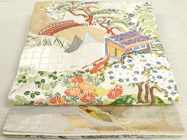 平和屋着物◎六通柄袋帯 唐織 風景文 金銀糸 正絹 逸品 AAAW7391sg