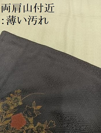平和屋着物●訪問着 絞り 刺繍 流水草花文 金彩 正絹 逸品 AAAW7494ph